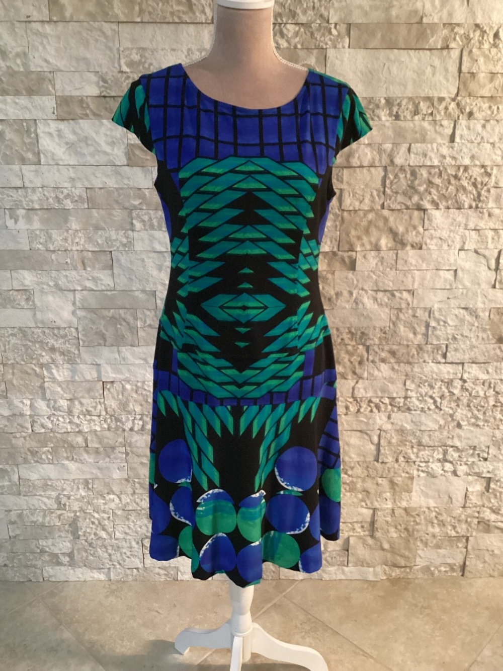 Joseph Ribkoff Abstract Geometric Print Fit and Flare Dress